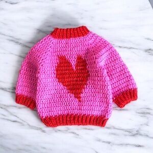 Charming Baby Girl Heart Sweater Pullover Pink & Red Crochet Jumper